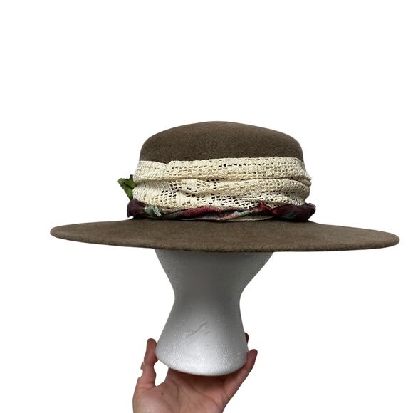 Vintage Linda Madden Womens Brown Hat With Flower Brimmed 90s Hat main image 6